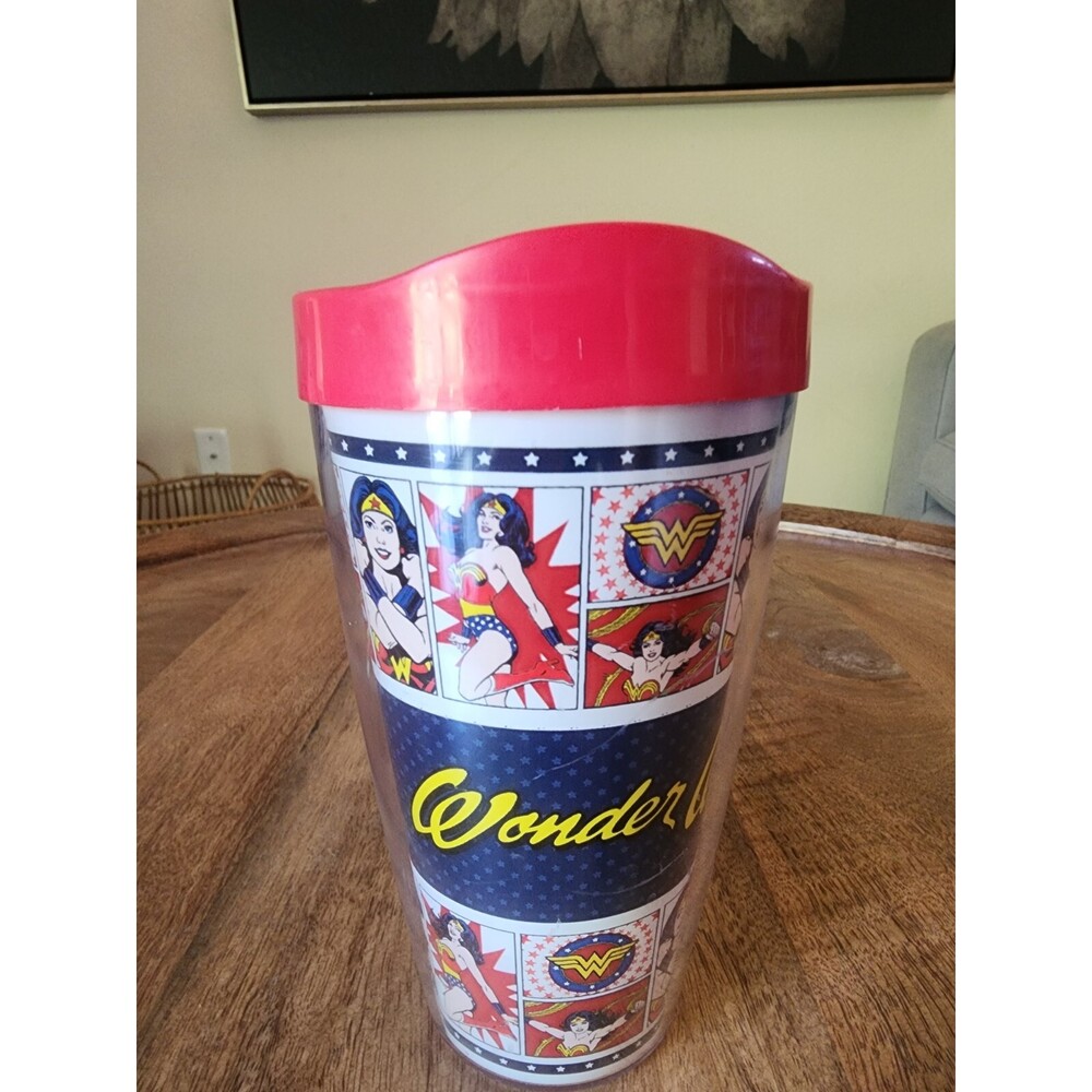 Silver Buffalo Wonder Woman Blue Multi Pose Collage Logo Tumbler | 16oz